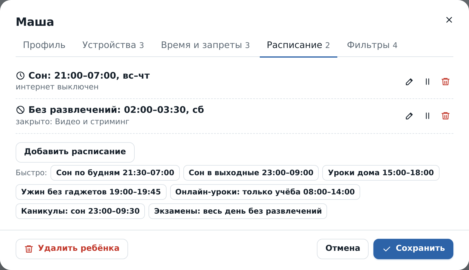 Расписание ребёнка: сон, без развлечений